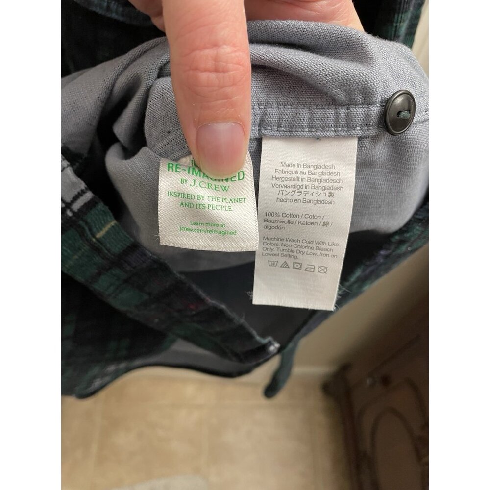 J Crew Corduroy Button Up Shirt Mens Large Blue Green Plaid Classic Pockets - Picture 9 of 11